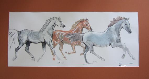 Des chevaux à la gouache